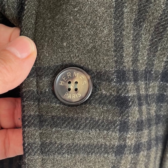 Vintage Hermes Mens Green Plaid Overcoat Size 54 - Picture 7 of 7
